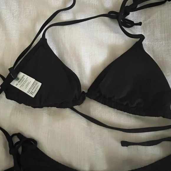 JCrew Ribbed Curved Waist Black Triangle Bikini Set Size S - Picture 5 of 5